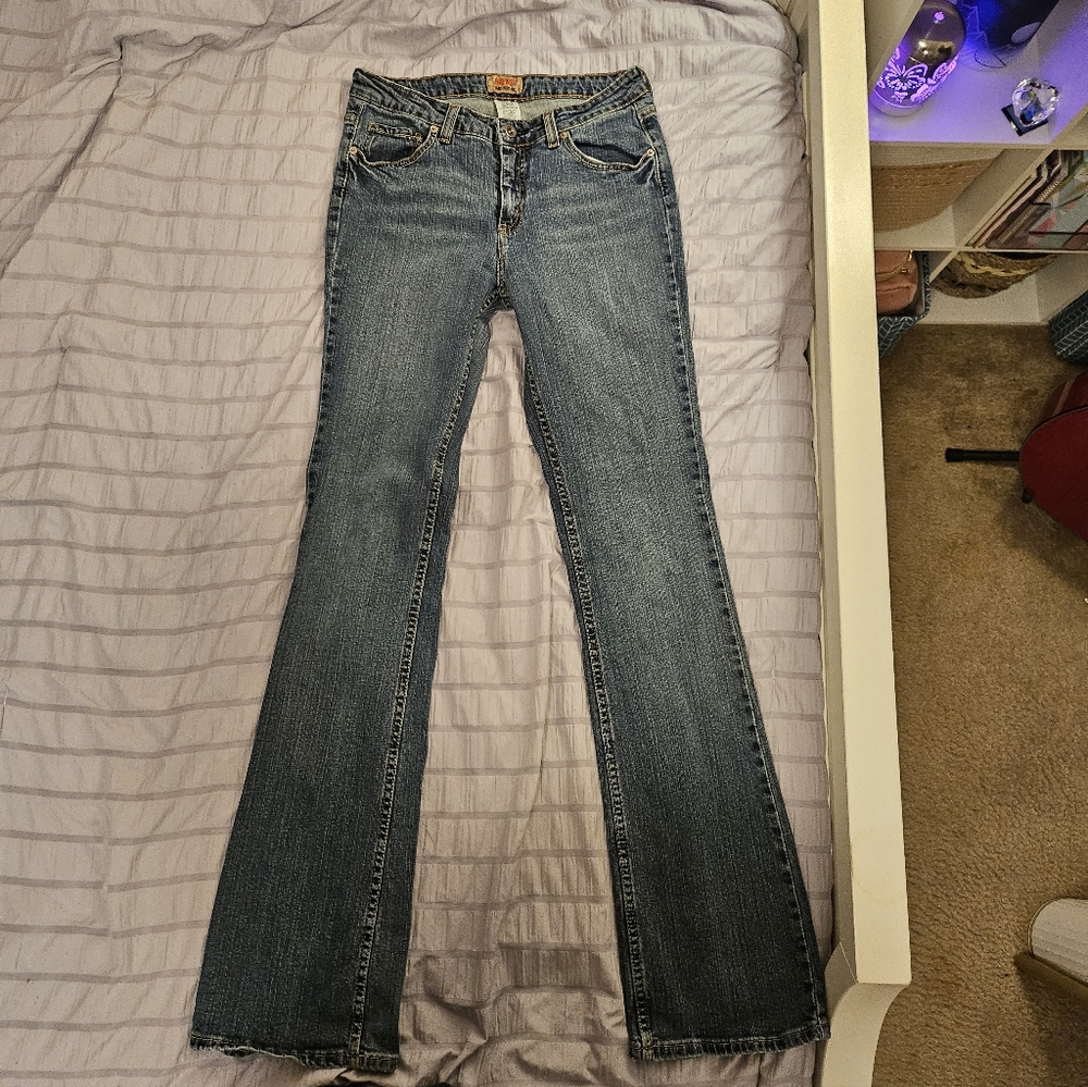 No Boundaries Women's Flare Leg Jeans in Classic Blue